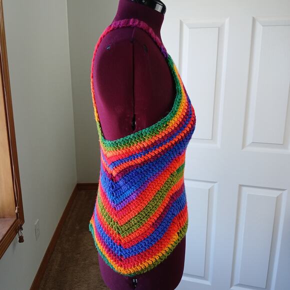 Crochet Rainbow Variegate Tank Top Racerback fits size M - XL handmade unique - Picture 5 of 14